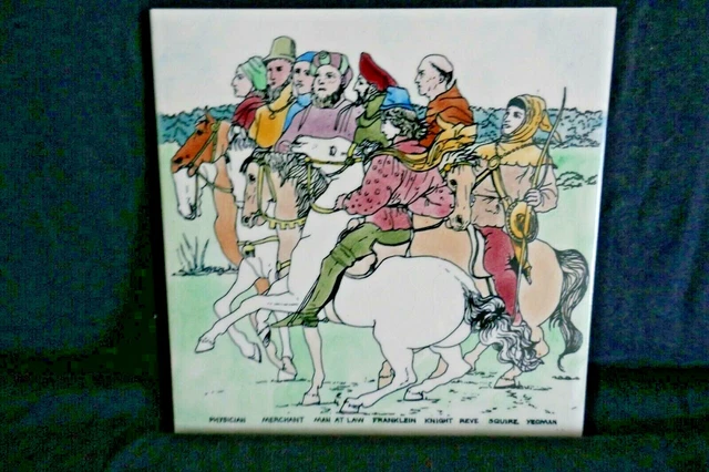 Vintage Decorative Glazed Wall Tile Medieval Scene-Johnson Ltd Mid Century NOS