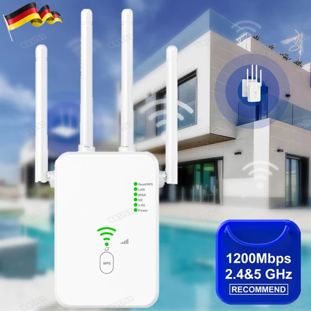 Mueuton 1200Mbps WiFi Ripetitore Wireless Dual Band 5GHz 2.4GHz Amplificatore Segnale, Extender Access Point Con AP/Repeater/Router Modalità Ethernet Porta WPS 4 Antenne - Foto 3