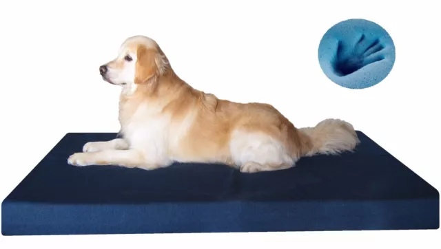 Dogbed4less Waterproof Gel Memory Foam Jumbo Pet Dog Bed Large XL Dog Denim Blue