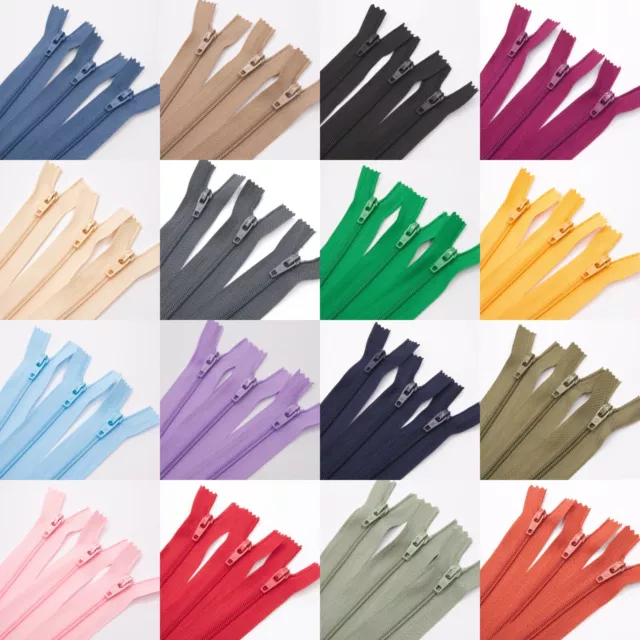 Quality Nylon Closed End Zips (Pack of 3) - Large Choice of Colours and Sizes