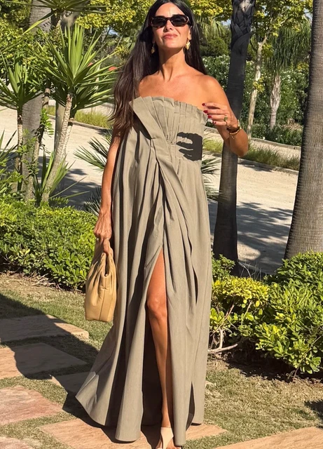 zara brown pleated dress ZARA. Pleated silk midi dress. TS – Hibuy market main image 0