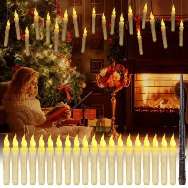 12/20x Floating LED Candles w/ Magic Wand Remote Control Christmas Decorations