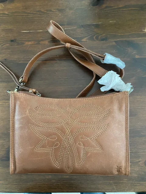 Frye Charlene embroidered top zip leather crossbody bag cognac  $228.00