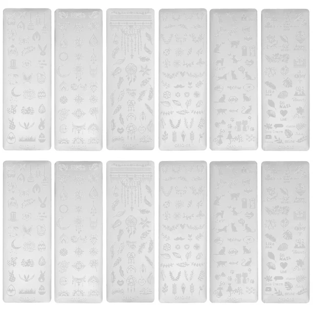 12 pz stencil per unghie e kit timbro kit timbro modello di stampa unghie manicure-se