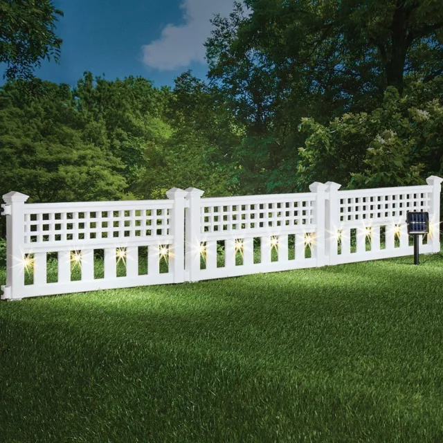 Solar Lighted Elegant White Vinyl Fence Garden Border Edging - Covers 5 Feet