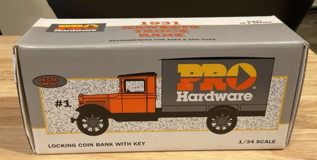 1993 ERTL “Pro Hardware” 1931 Hawkeye Truck Bank w/Key NIB 1st in Series 1/34