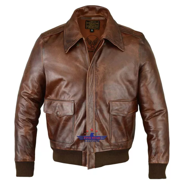 Men Type A-2 Repro Real Leather Brown Aviator flying Pilot Jacket