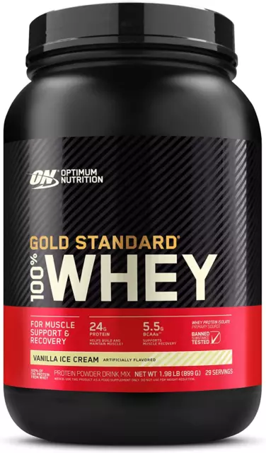 Optimum Nutrition Gold Standard Whey Protein Powder, Vanilla Ice Cream, 2 lb