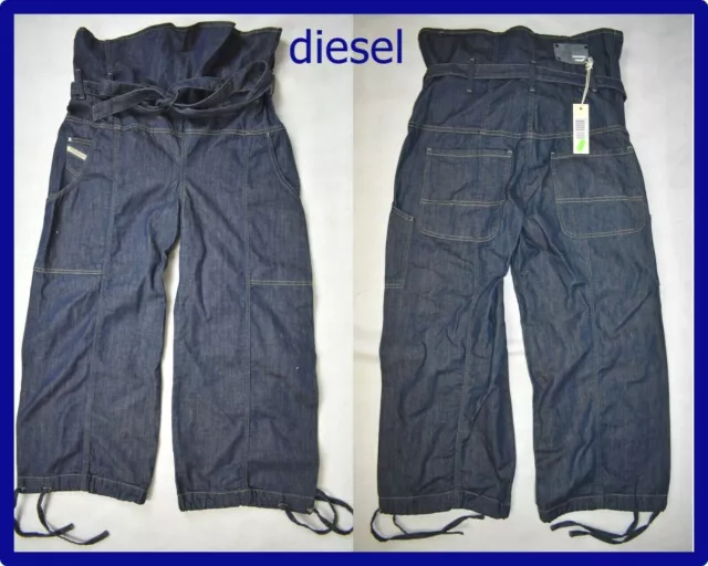 diesel salopette jeans donna tuta vita alta pantaloni gamba larga larghi w29
