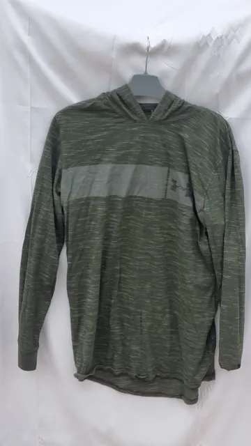 Under Armour Mens Hooded T-Shirt Size Large Long Sleeve HeatGear Fitted Green