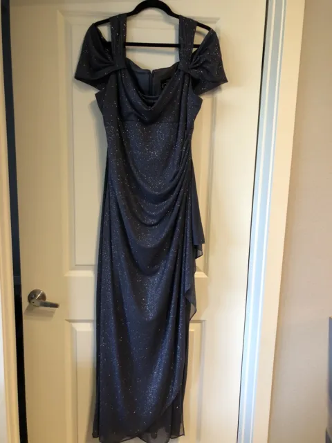 ALEX EVENINGS Women’s Grey Cold Shoulder Full-Length Evening Dress - Size 16