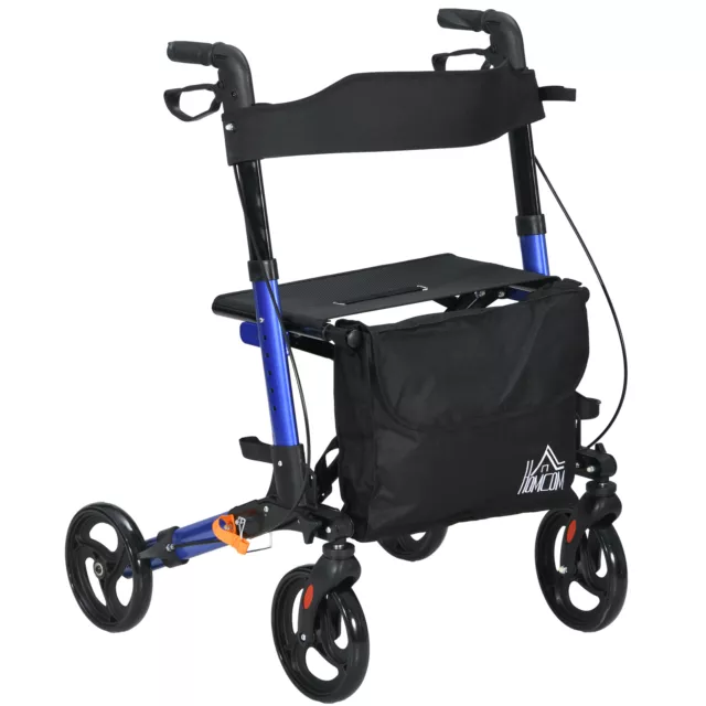 4 Wheel Rollator Walker with Seat Adjustable Mobility Walker with Bag, Blue