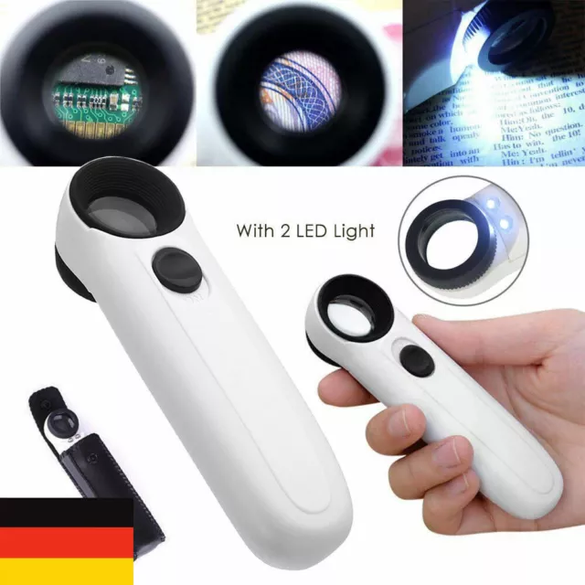 40 Fach Lupe mit LED Licht Leselupe Vergrößerungsglas Juwelierlupe Handlupe DE