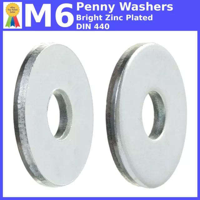 M6 Penny Repair Mudguard Washers Bright Zinc Plated Din 440 Wide Thick Washer