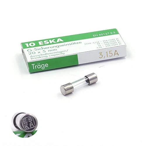 10x Fusible temporisé T en verre 3.15A / 250VAC 5x20mm