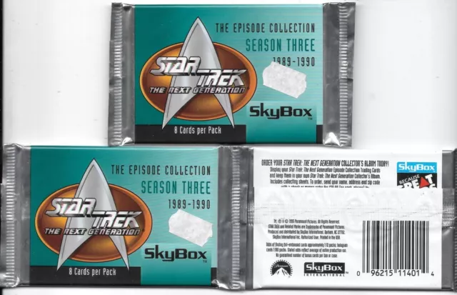 Star Trek The Next Generation Season Three Trading Cards 3 UNOPENED PACKS 1995