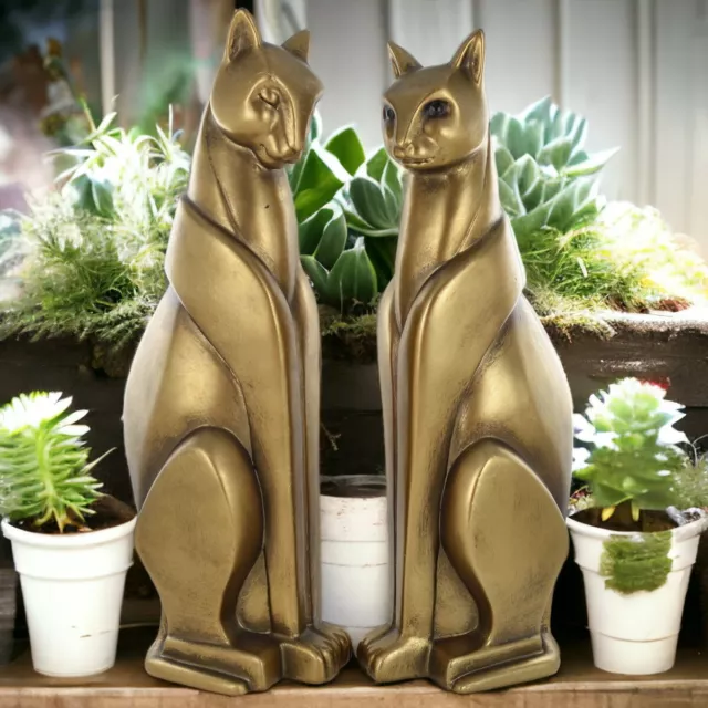 Pair of Elegant Cat Statues Art Deco Style Feline Sculptures Modern Home Decor