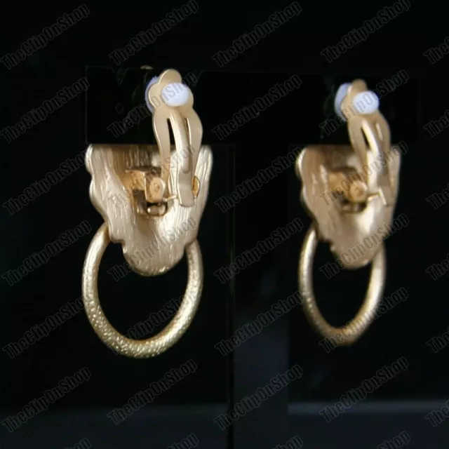 BOUCLES D'OREILLES CLIP SUR LION TON OR MAT vintage rétro volumineux KNOCKER cerceaux 3