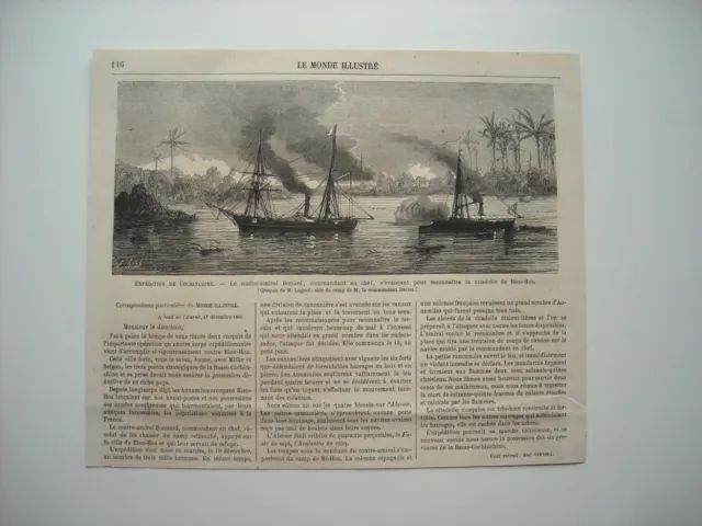 Gravure 1862. Expe Cochinchine. Le Contre-Amiral Bonard, Citadelle De Bien-Hon..
