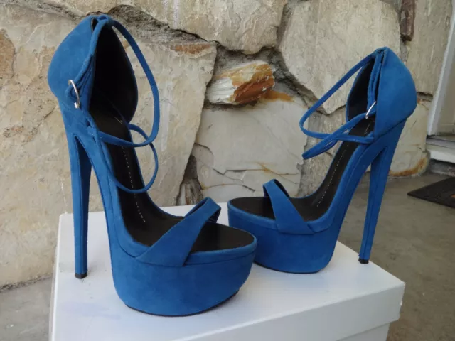 Giuseppe Zanotti Denny 115 Skyhigh Platform Sandal Royal Blue Suede EU 37