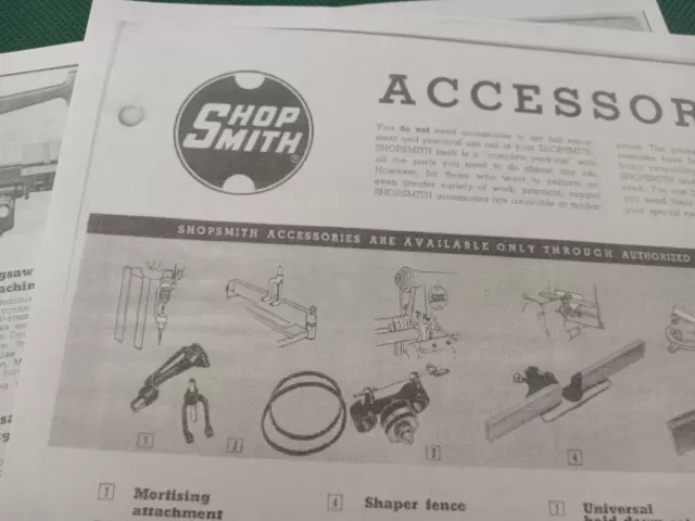 SHOPSMITH Model 10-ER - ACCESSORY BROCHURES from 1952 & 1953 Shows EVERYTHING
