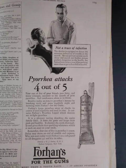 Forhan's Toothpaste for the Gums 1926 Original Ad Rare VHTF Dentist Art