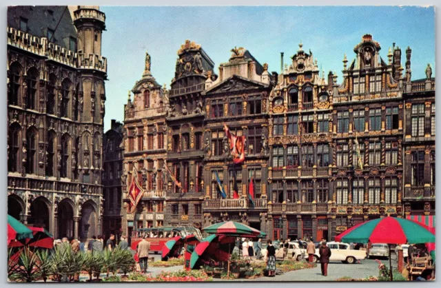 Postcard Belgium Brussels Grand Place Flower Market