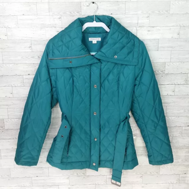 Women's Pendleton Teal Blue Quilted Light Puffer Jacket Coat Top Size M Medium