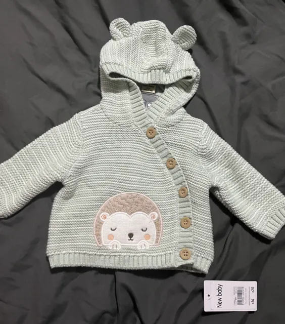 Mothercare Baby Boys New Baby Upto 7.5lbs Hooded Cardigan Green Newborn Gift