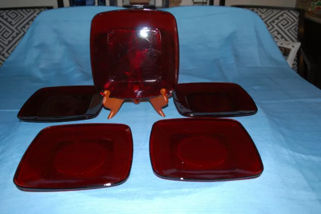 Vintage Anchor Hocking Ruby Red Lunch Plates set of 5