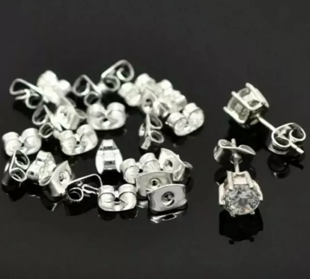 25PC Earrings Nut Clutch Backing Post Findings Stud Stopper Silver Plate 6x4mm