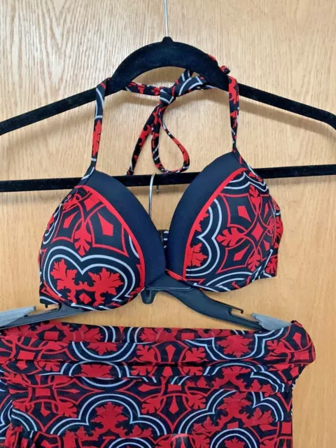 Black/red geometric pushup bikini top & coverup dress/skirt swim suit Size M 3