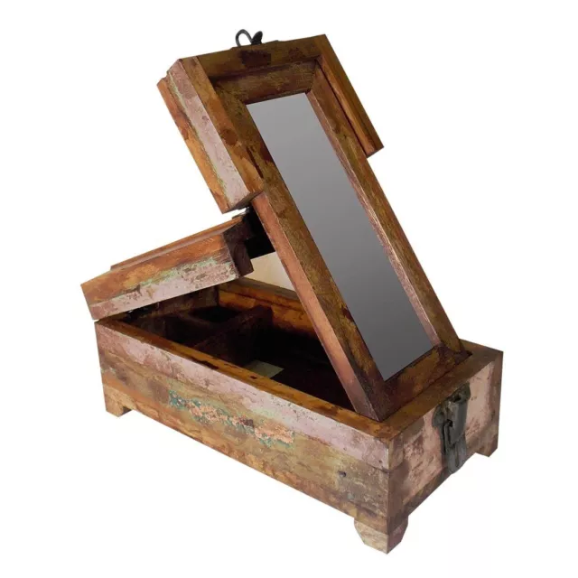 Handmade Antique Wooden Portable Barber Box of Reclaimed Wood (Old Shaving Box)