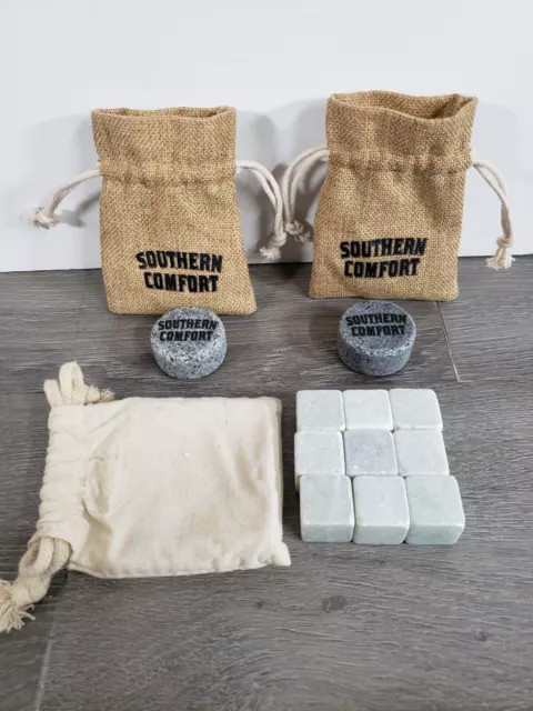 LOT OF 12 DRINK COOLING STONES 2 Southern Comfort Whiskey Stones 9 WHITE STONES