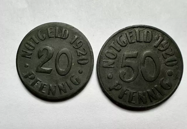 1920 Cassel  (Hessen-Nassau) Stadt 20&50 Pfennig Notgeld Zinc Coin Funck# 78.6/7