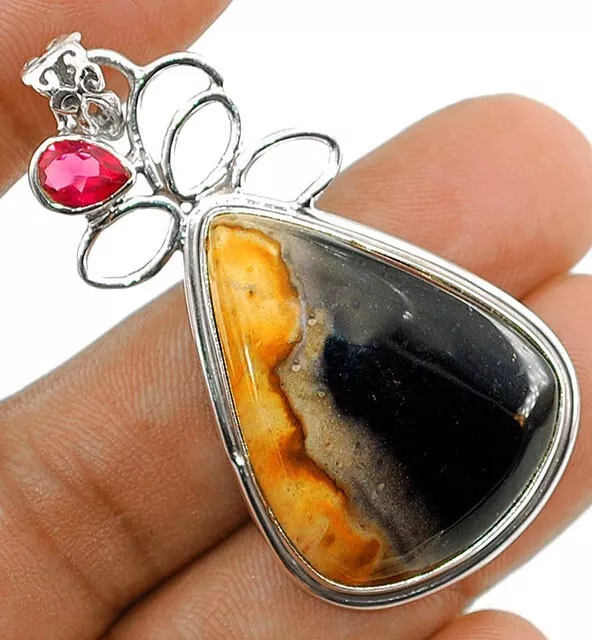 Natural Plam Root Stone 925 Solid Sterling Silver Pendant 2" JH3-8