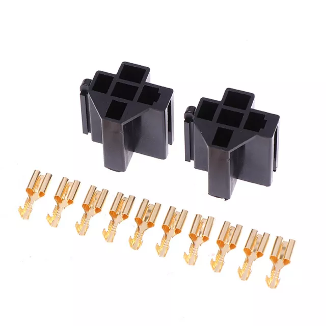 2Sets Car Auto Vehicle 5 Pin Relay Socket Holder with 5Pcs 6.3mm Copper TerminDC