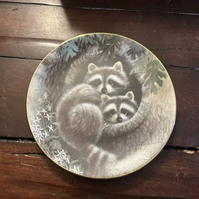 The Hamilton Collection Hollow Hideaway Plate Woodland Babies 1994 Raccoon