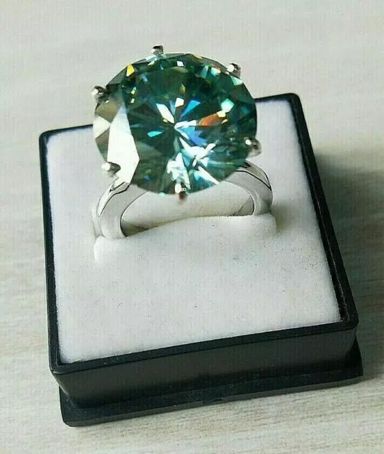 Certified Natural 14.00 Ct. Stunning Green Blue Diamond 14K White Gold Over Ring