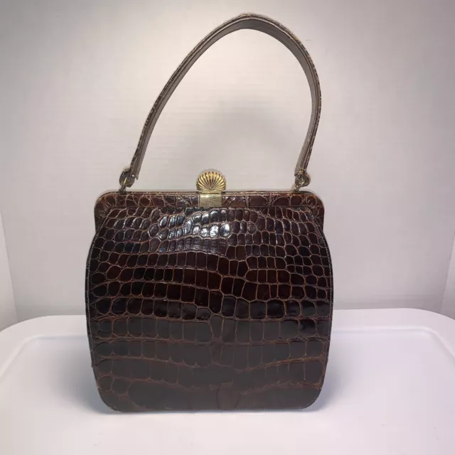 Vintage 1950s Genuine Alligator Leather Frame Handbag Bellestone