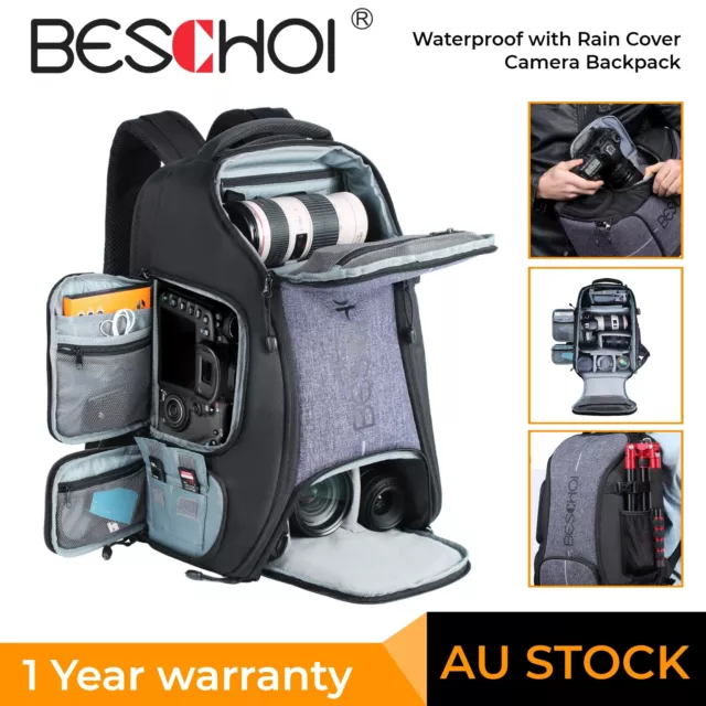 Beschoi XXL Camera Backpack With Rain Cover For Camera Tripod Lens Multifunction