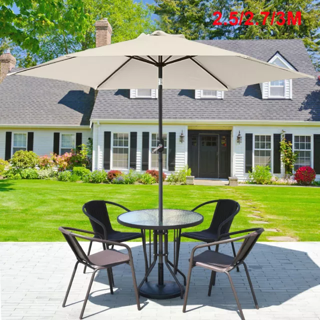 2.5m/2.7m/3m Round Garden Parasol Shade Outdoor Patio Umbrella Crank Tilt Cream