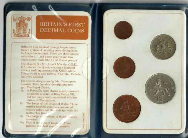 Britian FIRST Decimal Coin Set Presentation Collection Uncirculated 1971-1968