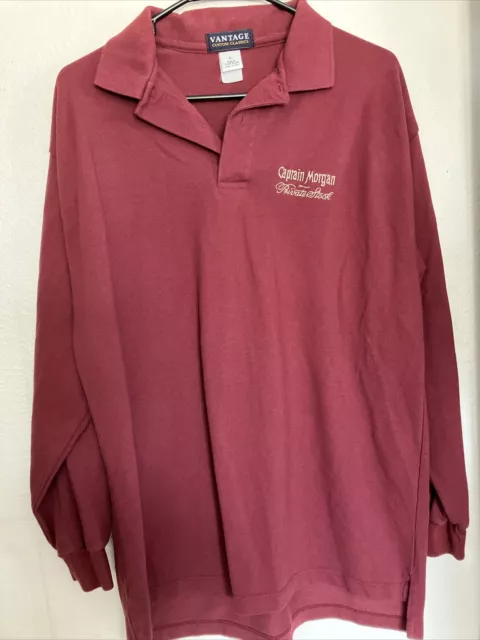 VINTAGE Captain Morgan Rum Private Stock Mens LARGE Polo Long Sleeve Maroon