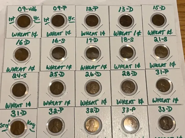 1909-vdb -TO- 1933-p&d Better Date Lincoln Wheat Cents 20-Different NO RESERVE