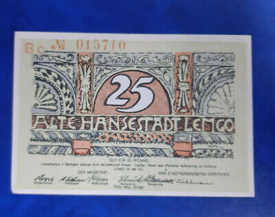 Lemgo Notgeld 25 Pfennig 1921 Emergency Money Germany Banknote (14931)