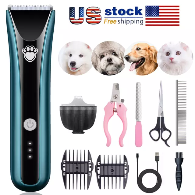 Pet Dog Cat Electric Trimmer Hair Clipper Low Noise Shaver Scissor Grooming Kit