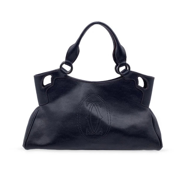 Authentic Cartier Black Leather Medium Marcello Tote Bag Handbag