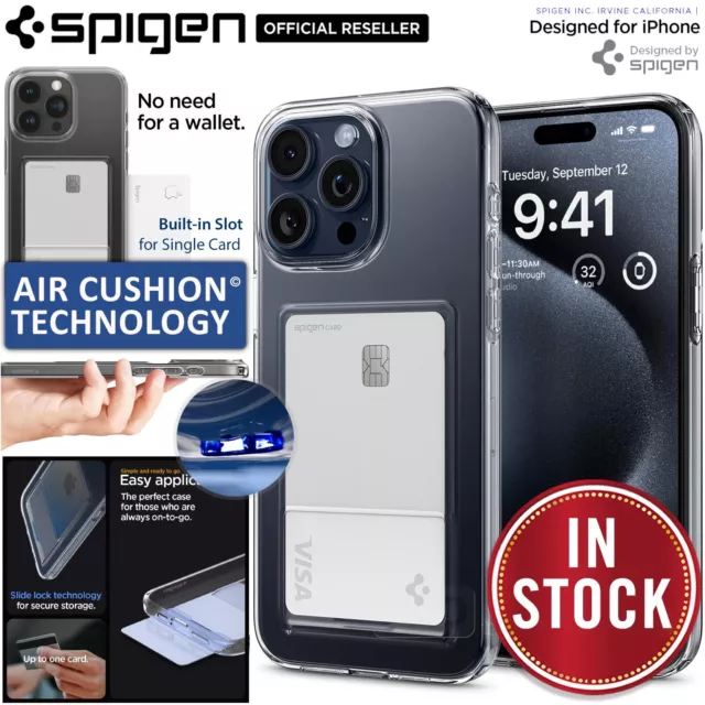 For iPhone 15/ Pro Max/ Plus Case SPIGEN Crystal Slot Card Holder Clear Cover