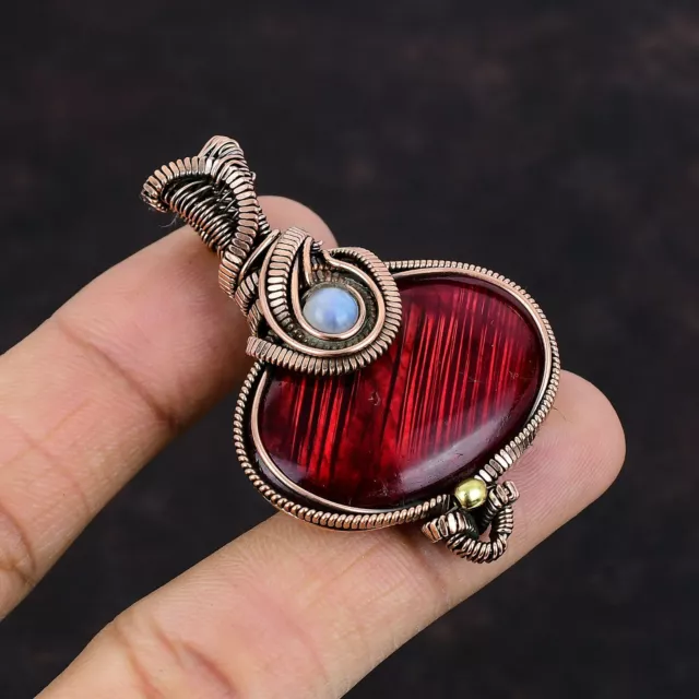 Red Fire Labradorite Copper Gift For Love Wire Wrapped Pendant 2.2"